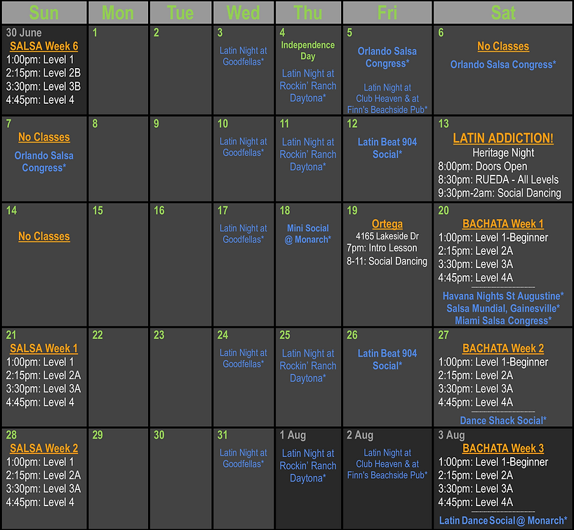 Calendar Dance Salsa Jax